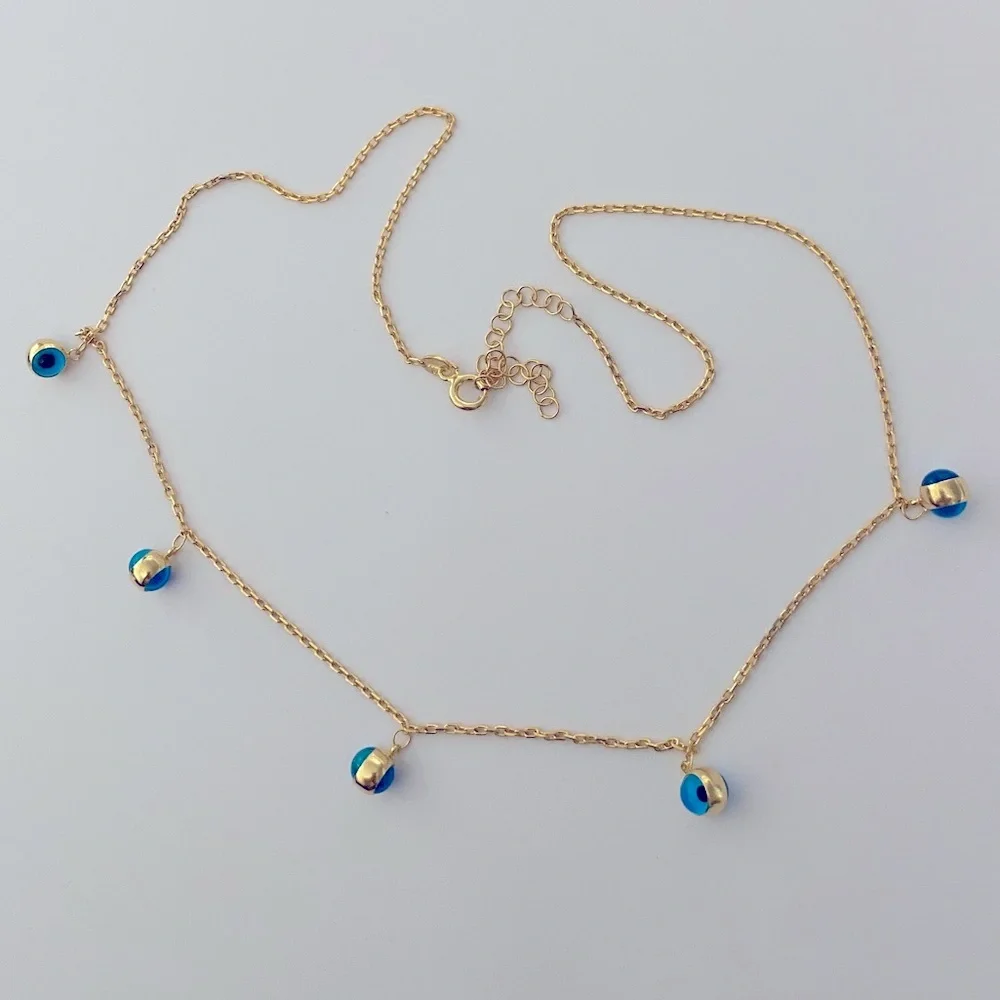🧿925 silver necklace evileye double sided glass 18K yellow gold plated